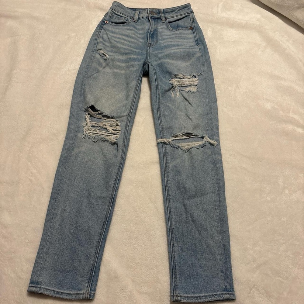 American Eagle Outfitters Light Blue Distressed Straight Leg Jeans